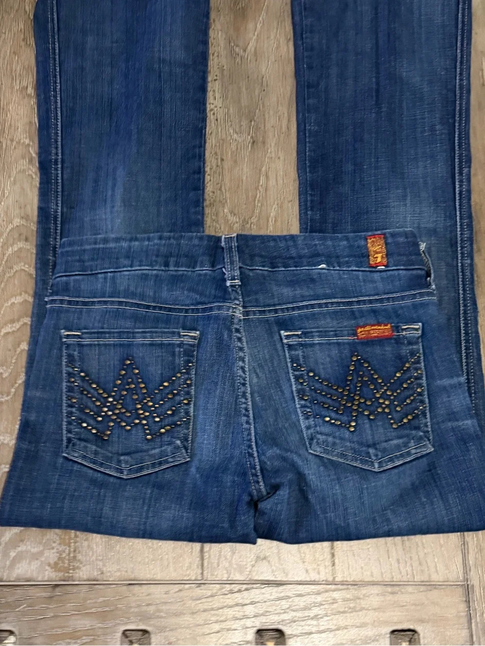 7 For All Mankind Women's Dark Blue “A” Pocket Bootcut Jeans - Picture 5 of 14